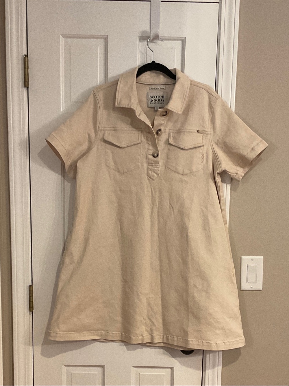 Scotch & Soda Short Sleeve Polo Tunic Dress in Beige Cream